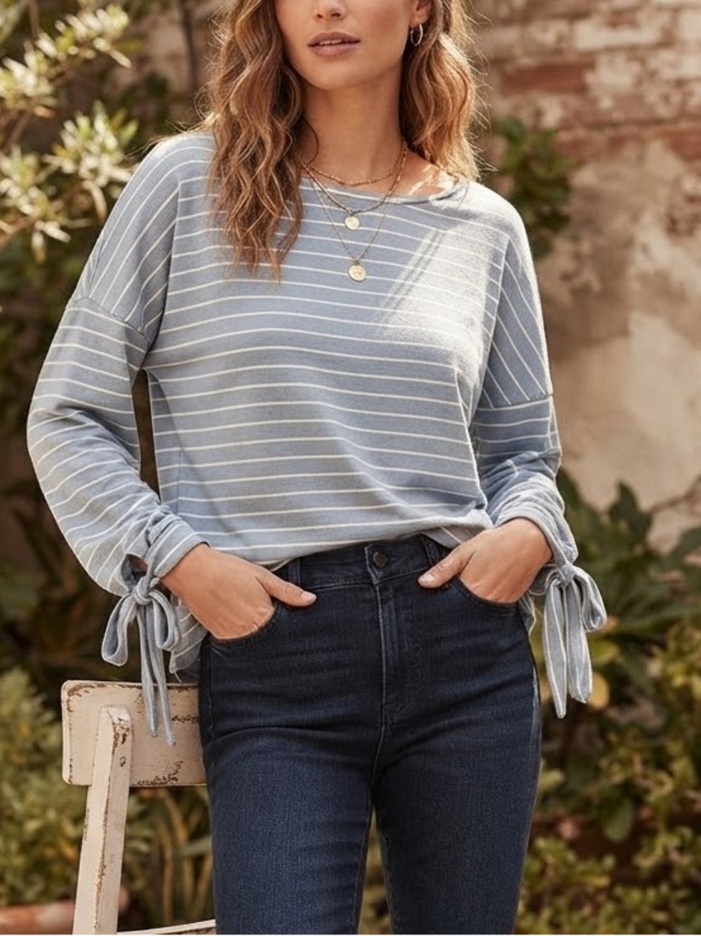 Doe & Rae oversized striped long sleeve top shirt size medium